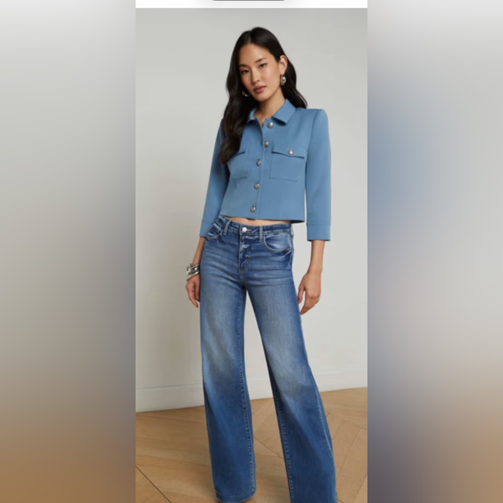 NWT L’Agence Kumi Cropped Jacket, size 12, Blue Mist